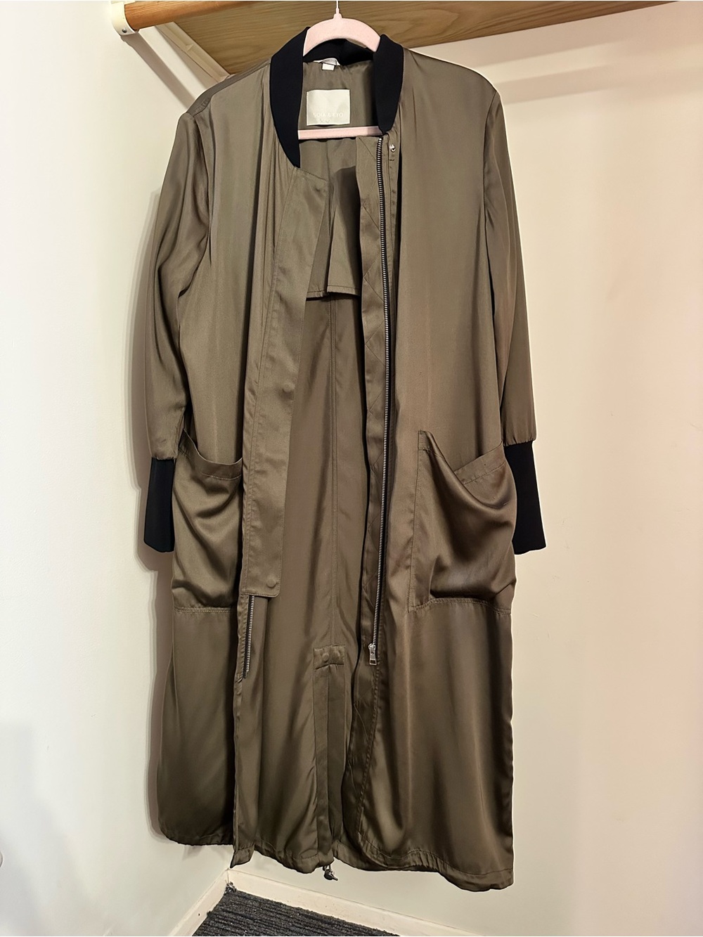 Soia & Kyo Bia Bonsai Long Bomber Two-Tone Olive and Black Coat L - Picture 9 of 16